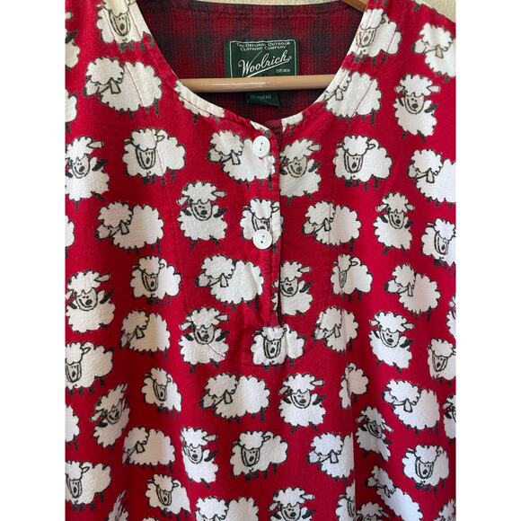 Woolrich Cozy Cotton Sheep Print Red Long Sleeve Night Sleep Dress Shirt Sz S/M - Picture 3 of 11
